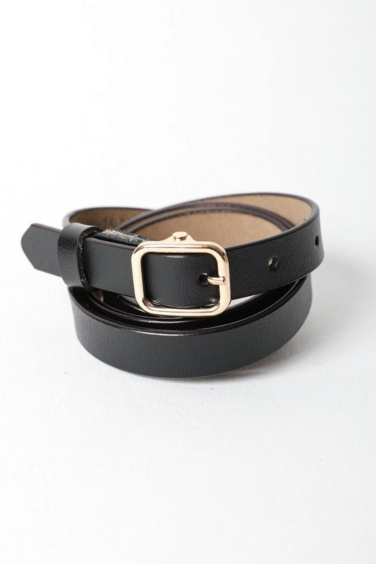 Classic Skinny Leather Fashion Belt- Black