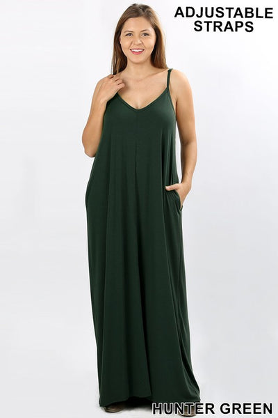 V-Neck Cami Maxi Dress Hunter Green - VOLUME – shop218