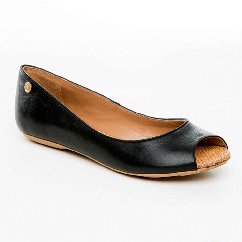 leather peep toe flats