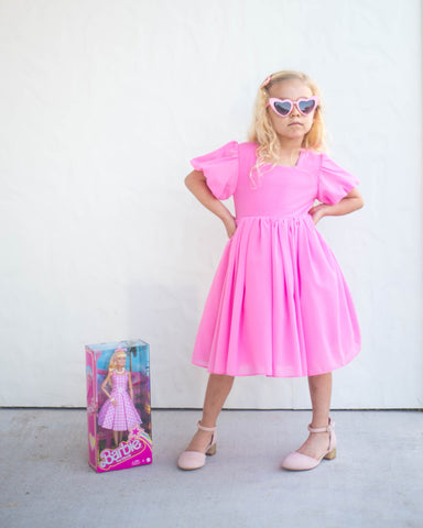 Barbiecore Pink Puffy High Waisted Dress