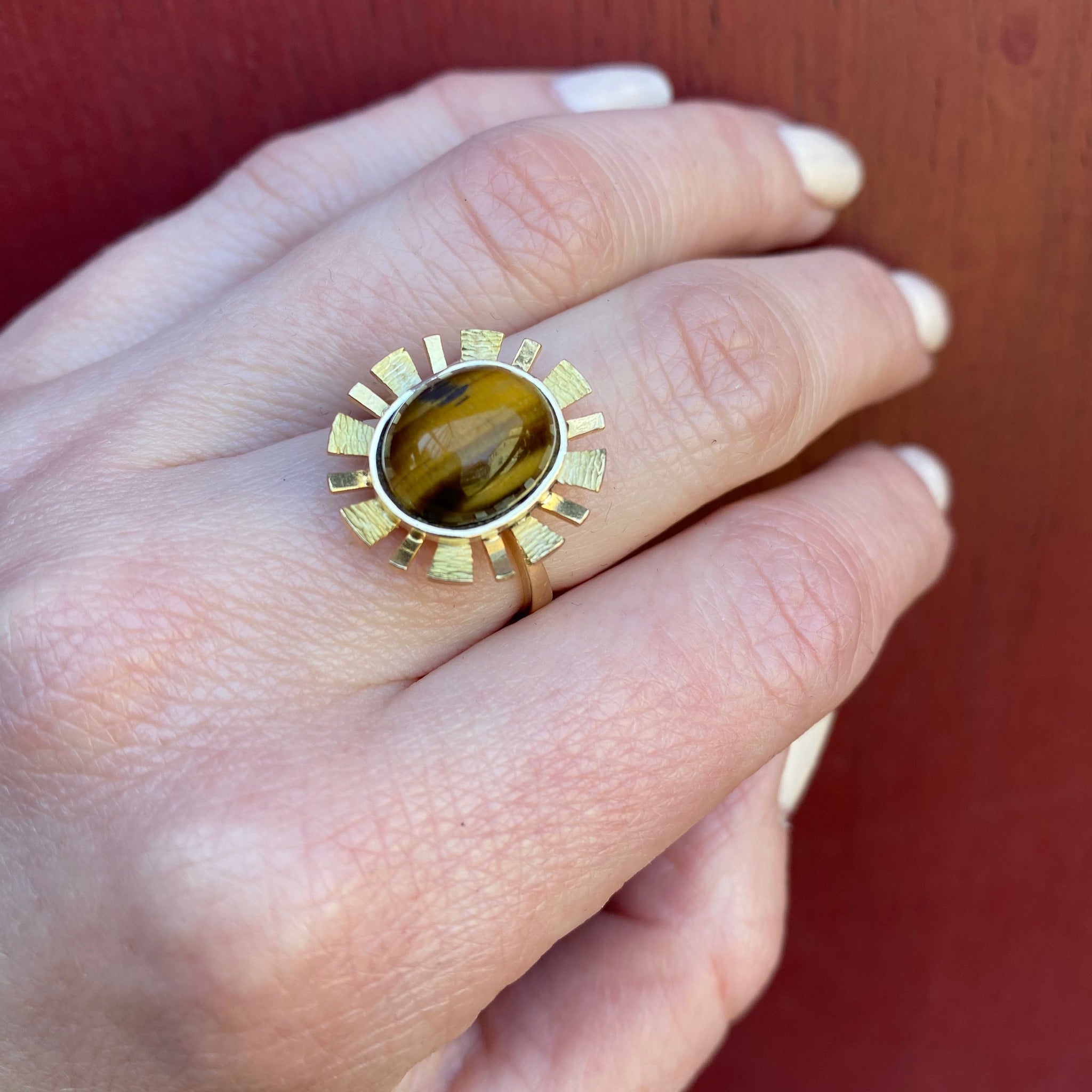 Sunny Golden Tigerseye Ring Gem Set Love