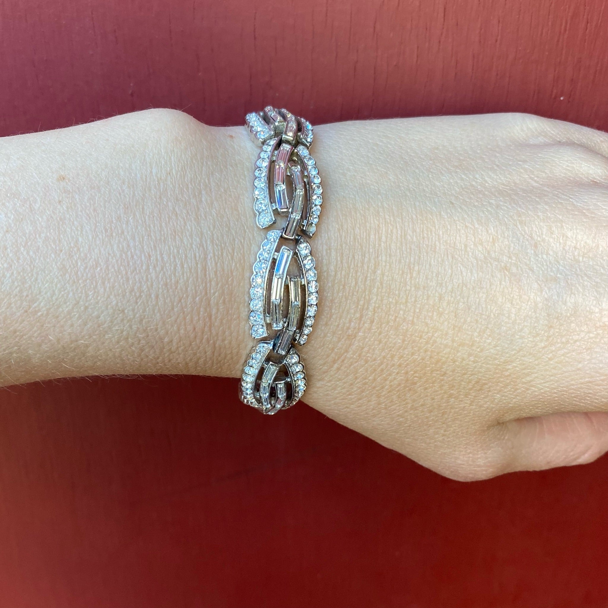 Rhinestone Waves Trifari Costume Bracelet