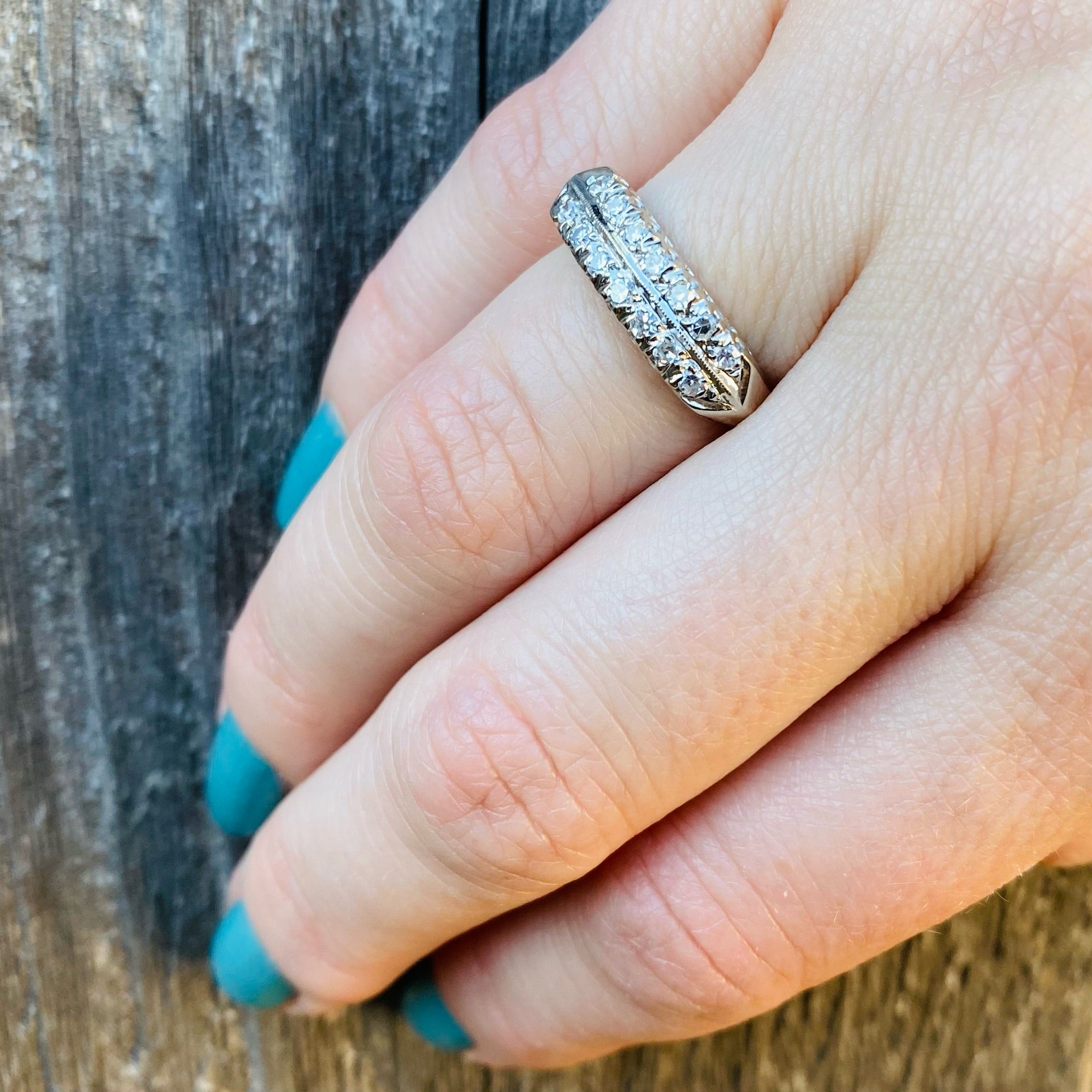 Double Row of Diamonds in White Gold Band