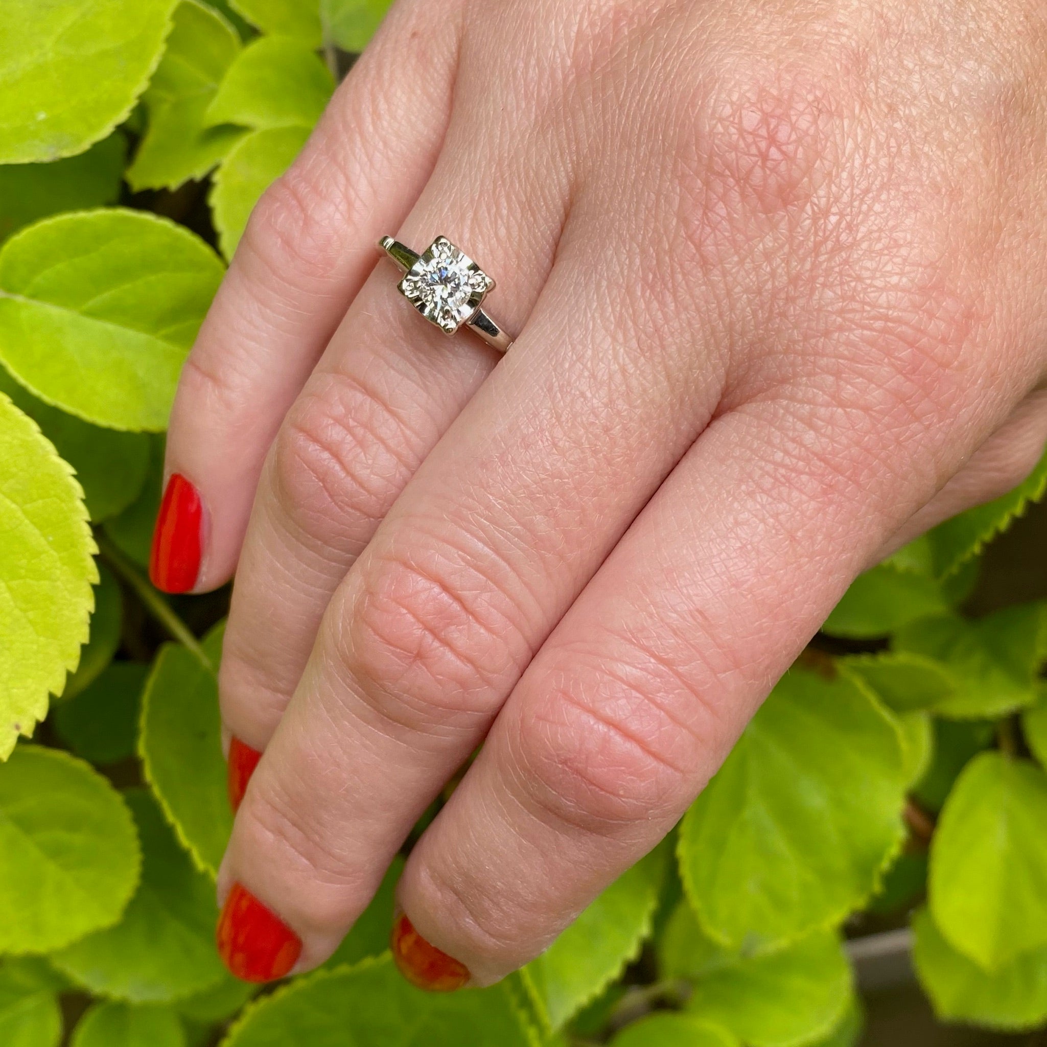 Stylish Retro Diamond Solitaire Ring in White Gold