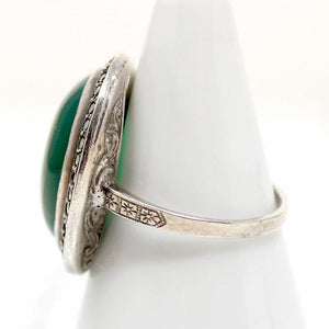 Perfect Green Chrysoprase Marcasite & Sterling Ring
