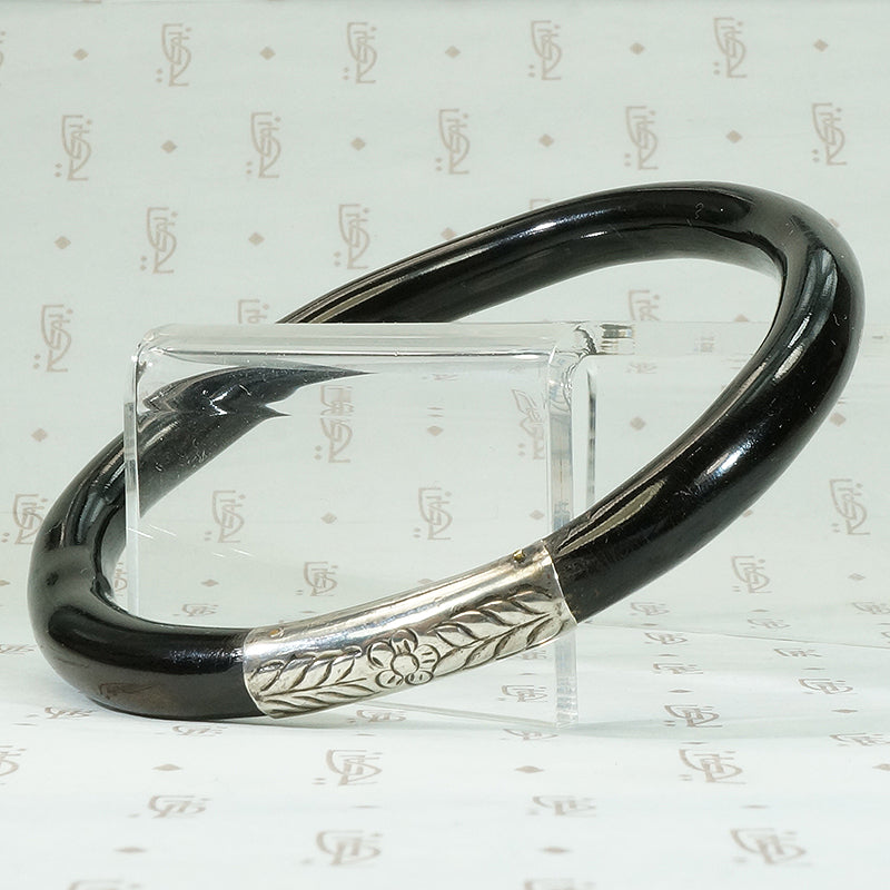 Antique Chinese Black Lacquer & Silver Bangle – Gem Set Love