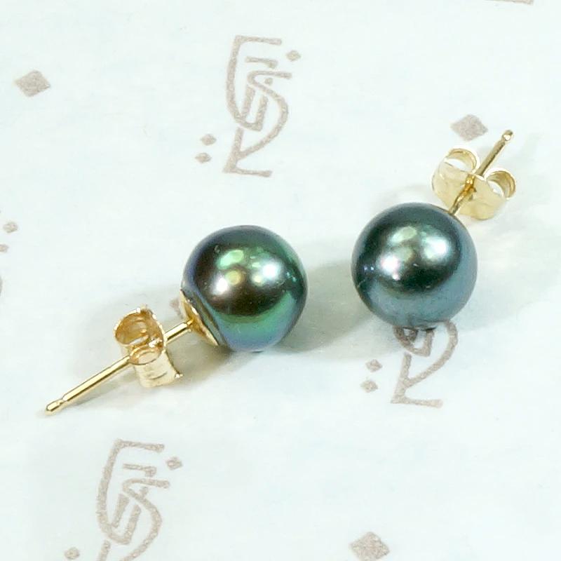 Peacock-Colored Tahitian Black Pearl Studs