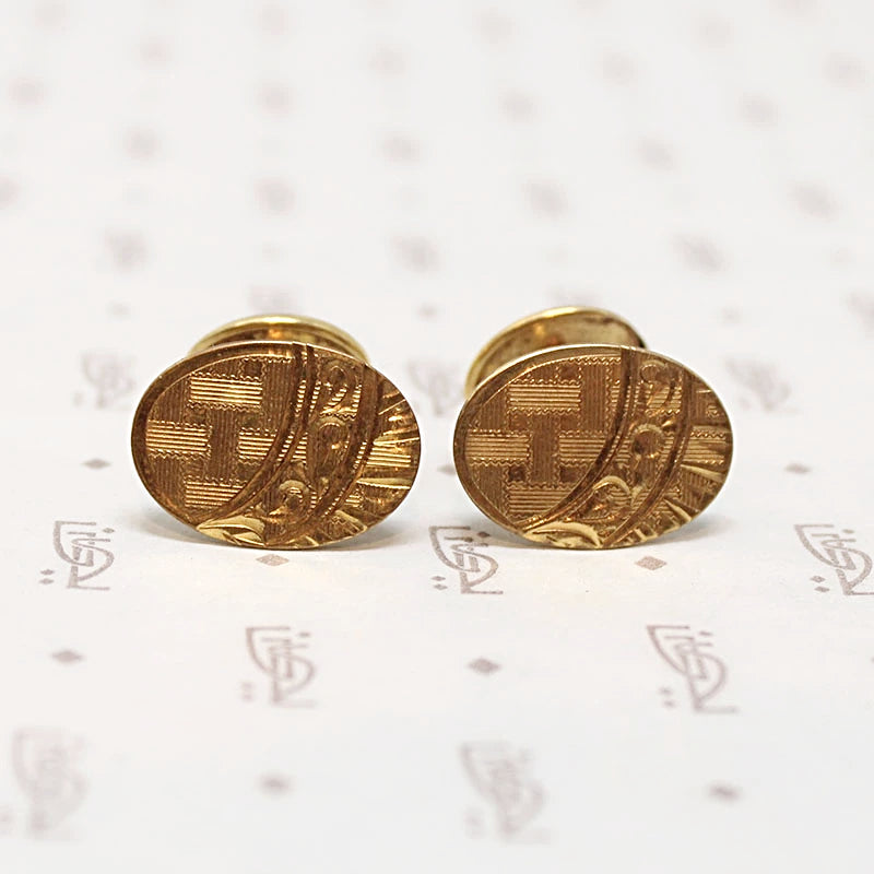 Engraved Trefoil Two-Tone Deco Cufflinks