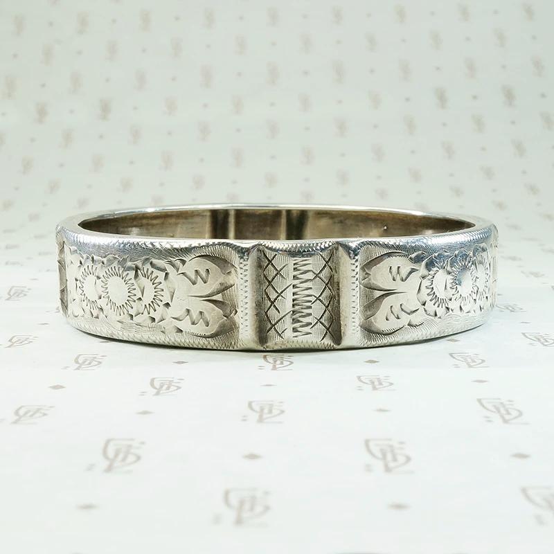 E Initial Edwardian Engraved Sterling Bangle