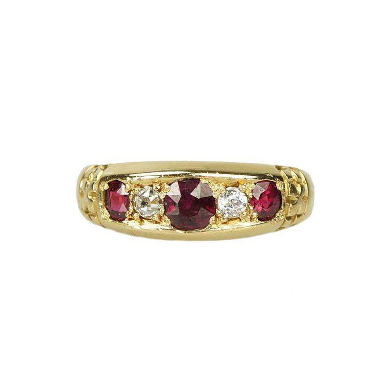 Antique English Gold Ruby and Diamond Band