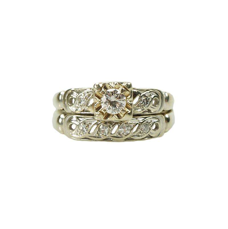 Vintage Matched Diamond Set Engagement Ring and Wedding Band