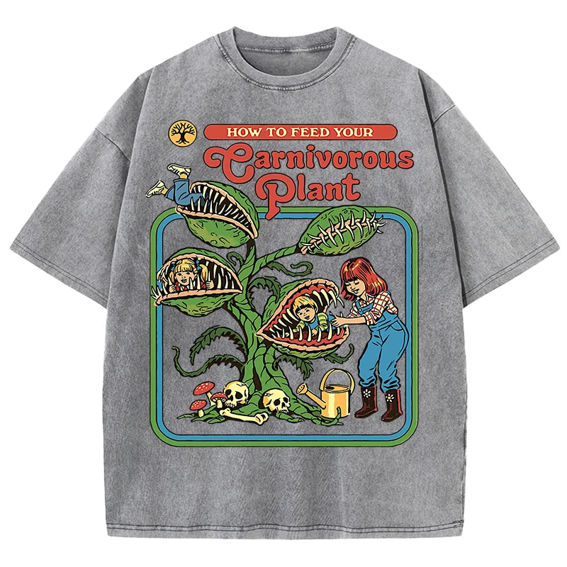 Carnivorous Plant Vintage Washed Tee – 100% Cotton Graphic T-Shirt