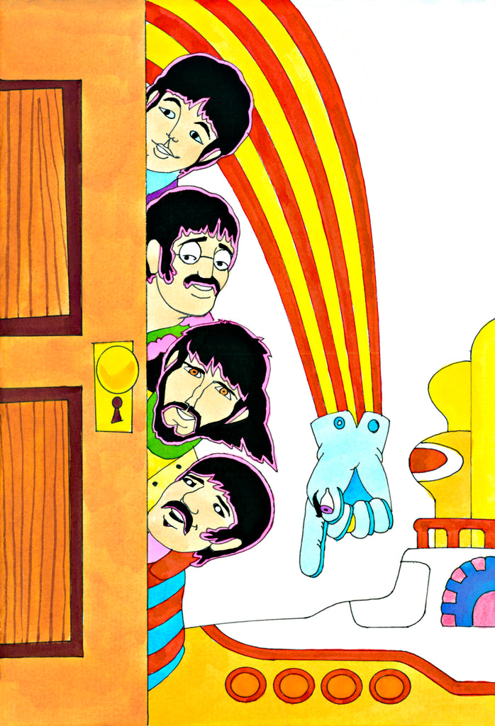 Yellow Submarine Beatles Tv Beatles Peeking Behind Door 2 Pieces Rock Art Show