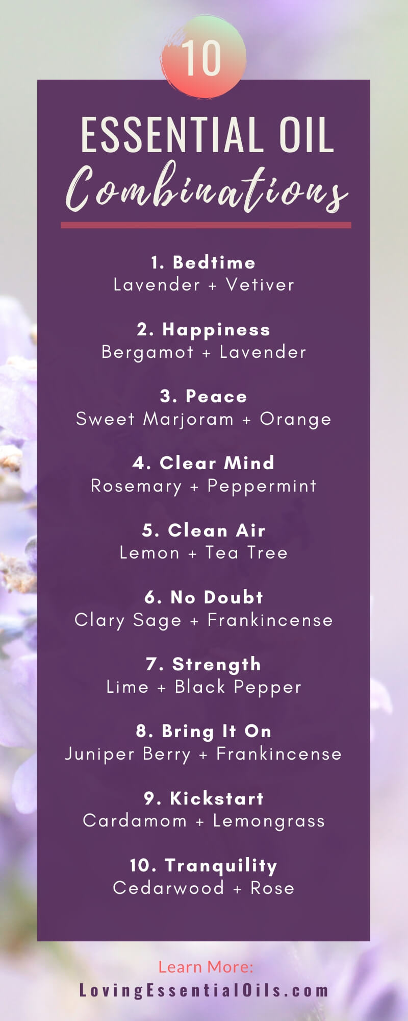 Best Essential Oils Combinations For Aromatherapy Diffusers by Loving Essential Oils | Pinterest Infographic
