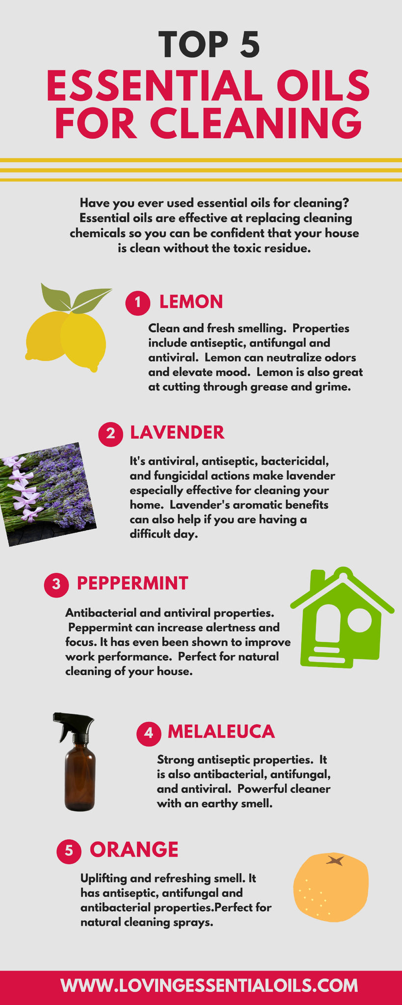 Essential Oils For Natural Cleaning Infographic by Loving Essential Oils