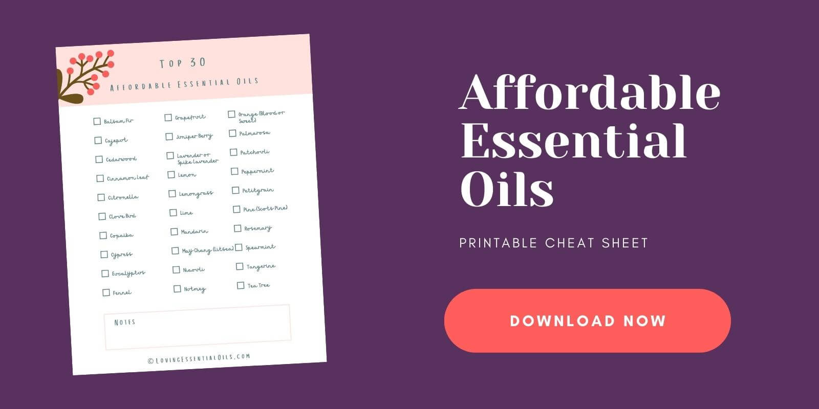 Affordable Essential Oils Printable Guide by Loving Essential Oils