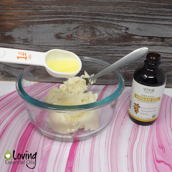 DIY Peppermint Body Butter Ingredients by Loving Essential Oils - Argan Oil, Shea Butter, Jojoba Oil and Essential Oils
