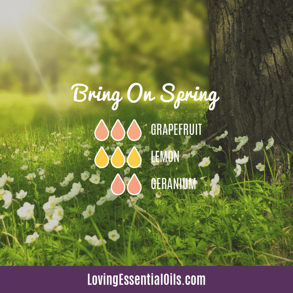 Easter Essential Oil Diffuser Blends To Enjoy by Loving Essential Oils | Bring on Spring diffuser blend with grapefruit, lemon and geranium essential oils