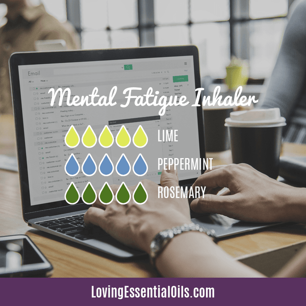 Homemade Essential Oil Recipes for Energy Boosting by Loving Essential Oils | Mental Fatigue Aromatherapy Inhaler with lime, peppermint, and rosemary