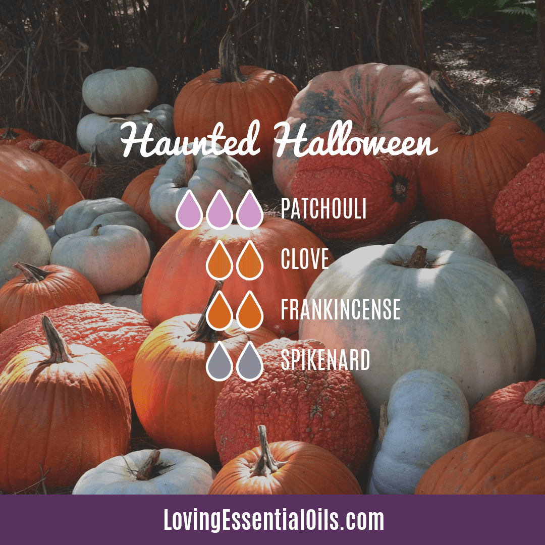 Haunted Halloween Diffuser Blend by Loving Essential Oils with patchouli, clove, frankincense, and spikenard