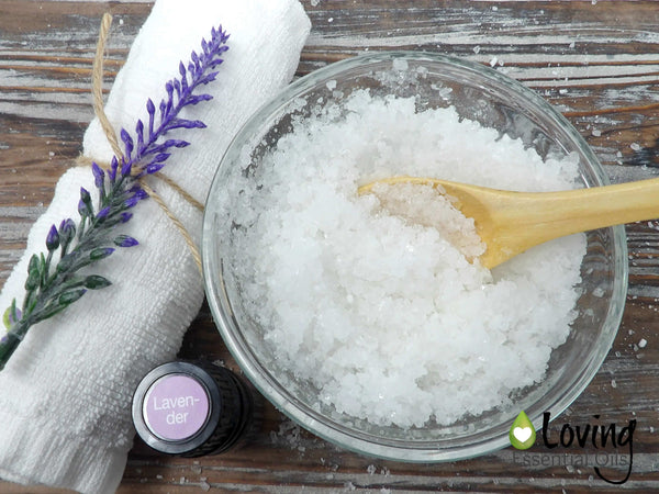 Lavender Bath Salt Recipe - Learn how to make bath salts using essential oils by Loving Essential Oils