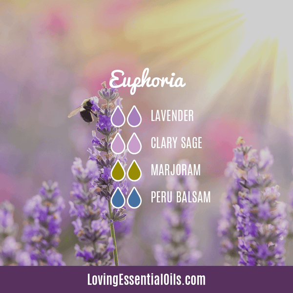 Lavender Oil Diffuser Recipes by Loving Essential Oils | Euphoria with lavender, clary sage, marjoram, and peru balsam essential oil