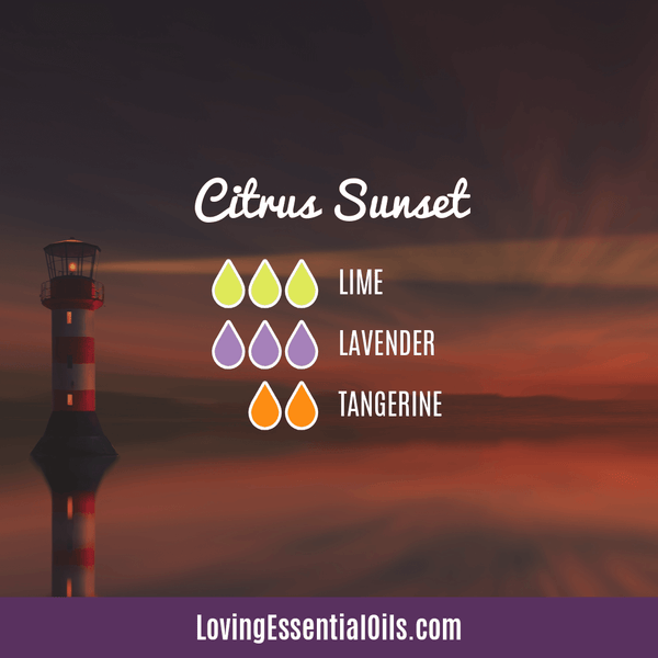 Lime Essential Oil Recipes by Loving Essential Oils | Citrus Sunset with lime, lavender, and tangerine