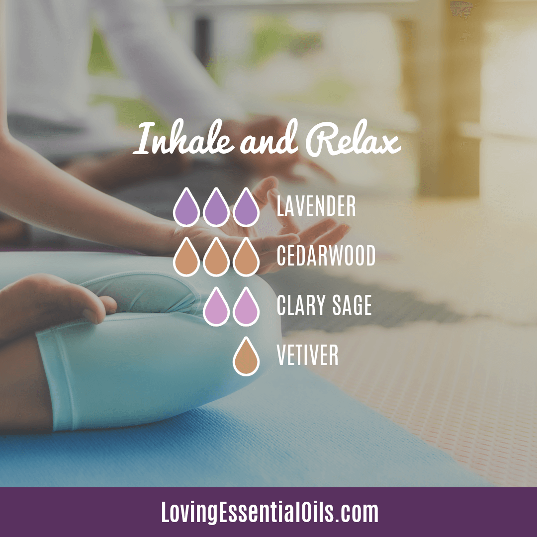 Meditation diffuser recipes by Loving Essential Oils | Inhale and Relax with lavender, clary sage, cedarwood, and vetiver