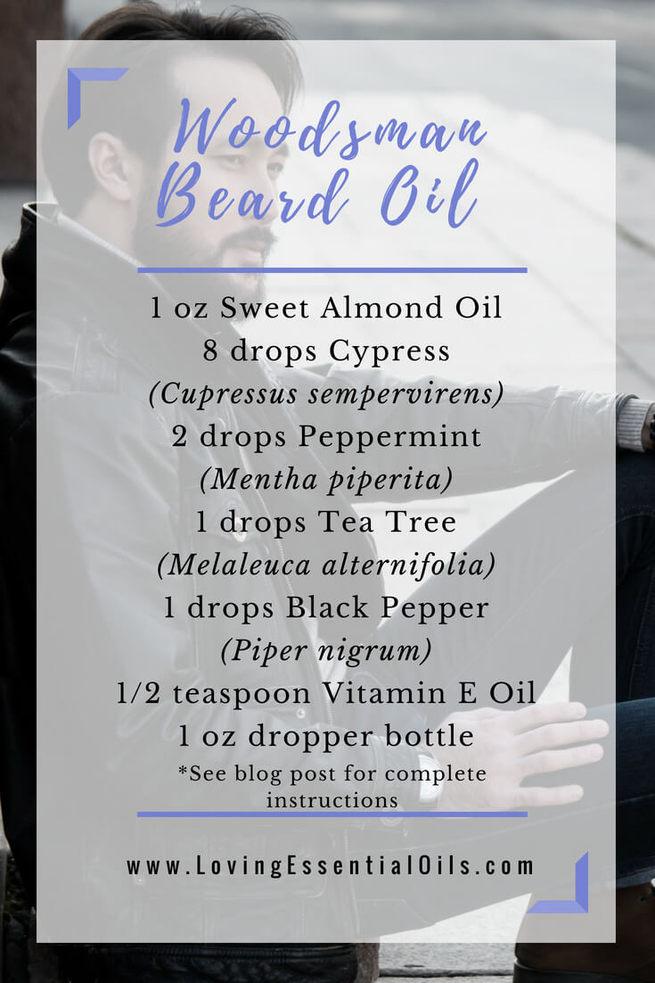 Homemade Woodsman Beard Oil Recipe with cypress, peppermint, tea tree and black pepper essential oils