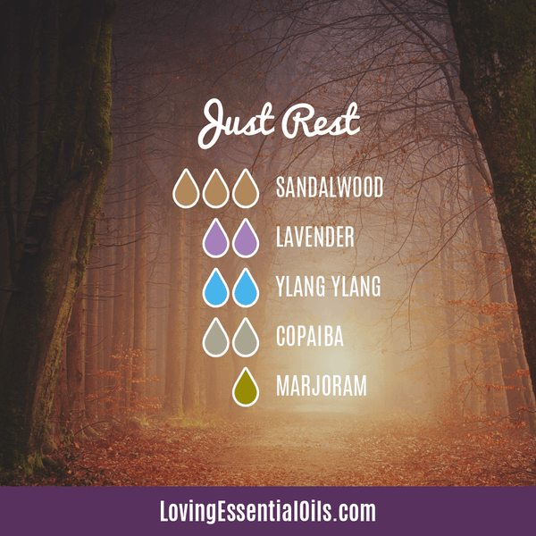 Ylang Ylang Essential Oil Diffuser Blends by Loving Essential Oils | Just rest with sandalwood, lavender, ylang ylang, copaiba, and sweet marjoram