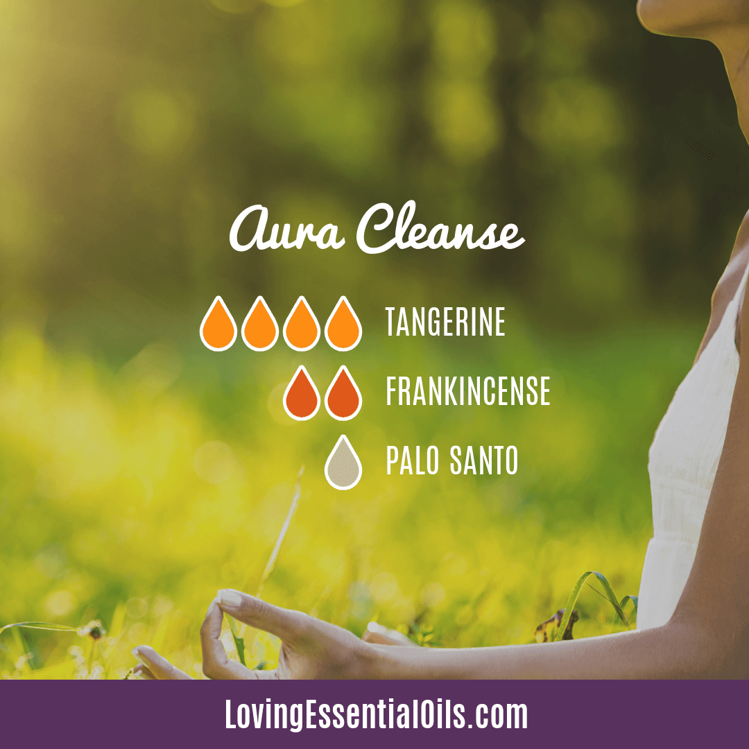 Yoga essential oil diffuser blends by Loving Essential Oils | Aura Cleanse with tangerine, frankincense and palo santo