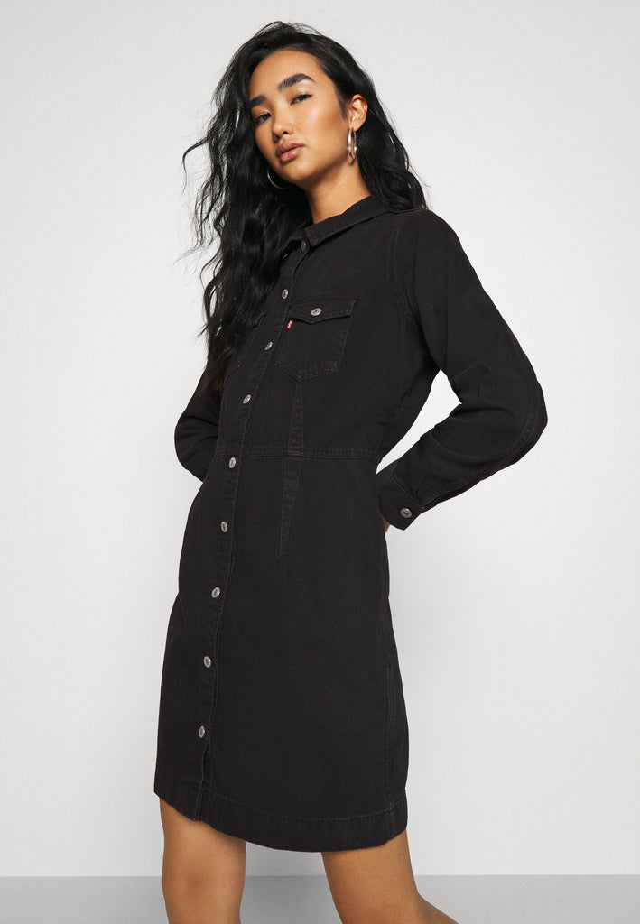 long black denim dress