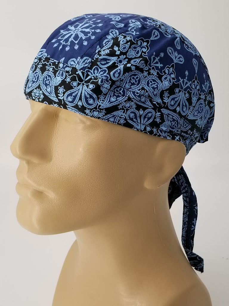 Blue Bandana Headwrap Mix of Classic Paisley Design Dorag Skull Cap Co ...