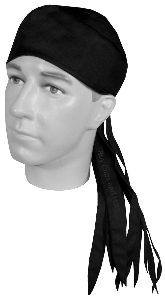 Solid Black Doo Rag ROVER Durag Long Tails and SWEATBAND MADE IN THE U ...