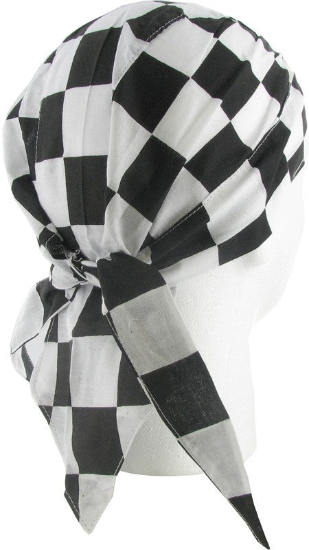 Black and White Checkered Flag Skull Cap Checkers Racing DoRag Motorcycle Hat with SWEATBAND