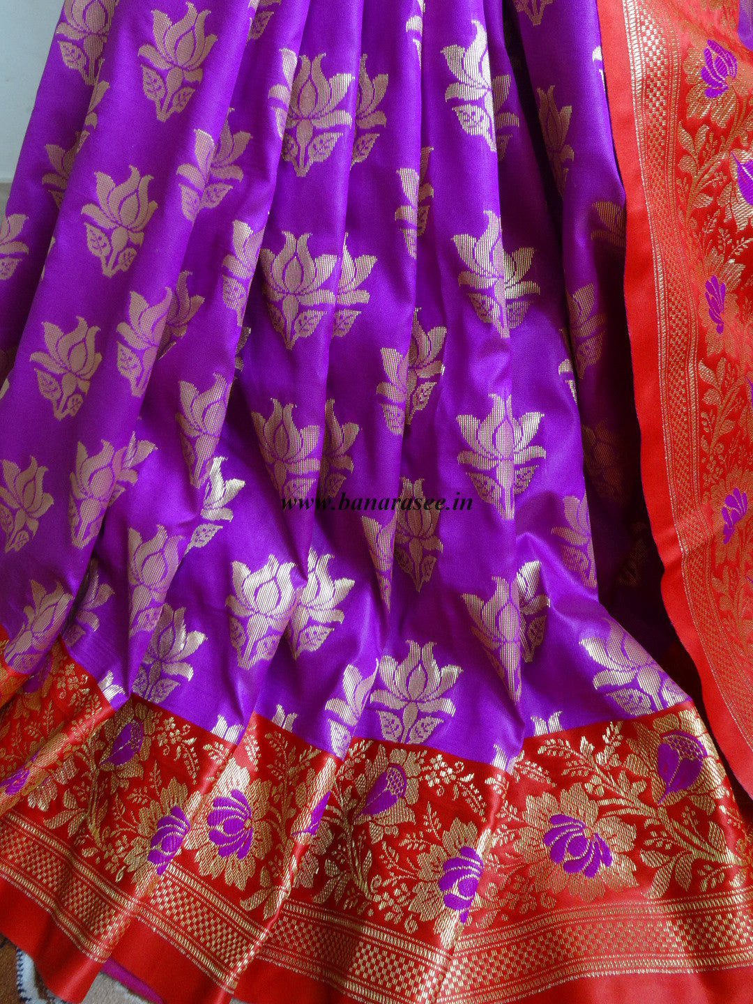 Banarasee/Banarasi Art Silk Sari-Purple & Red