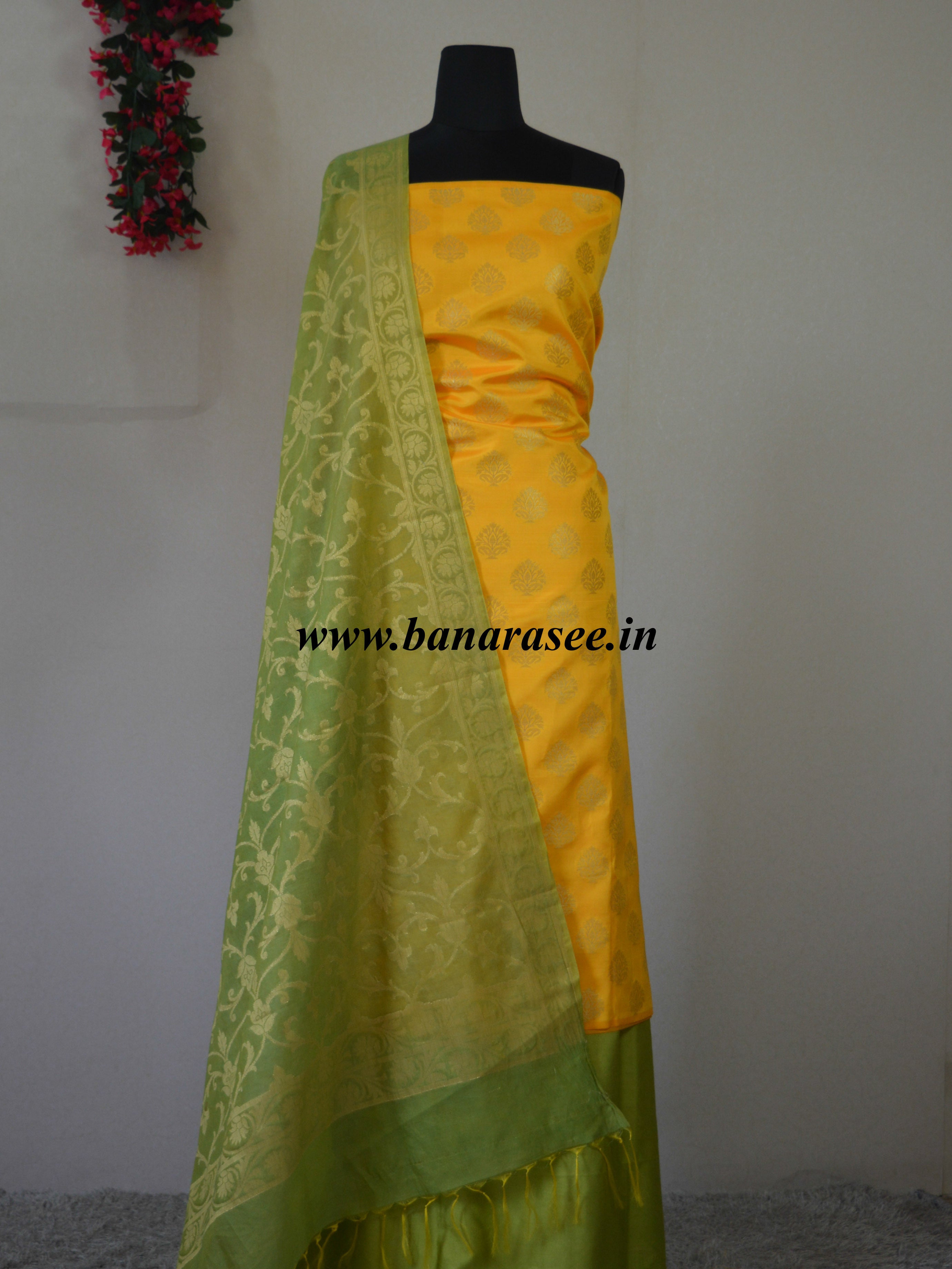 yellow dress with green dupatta