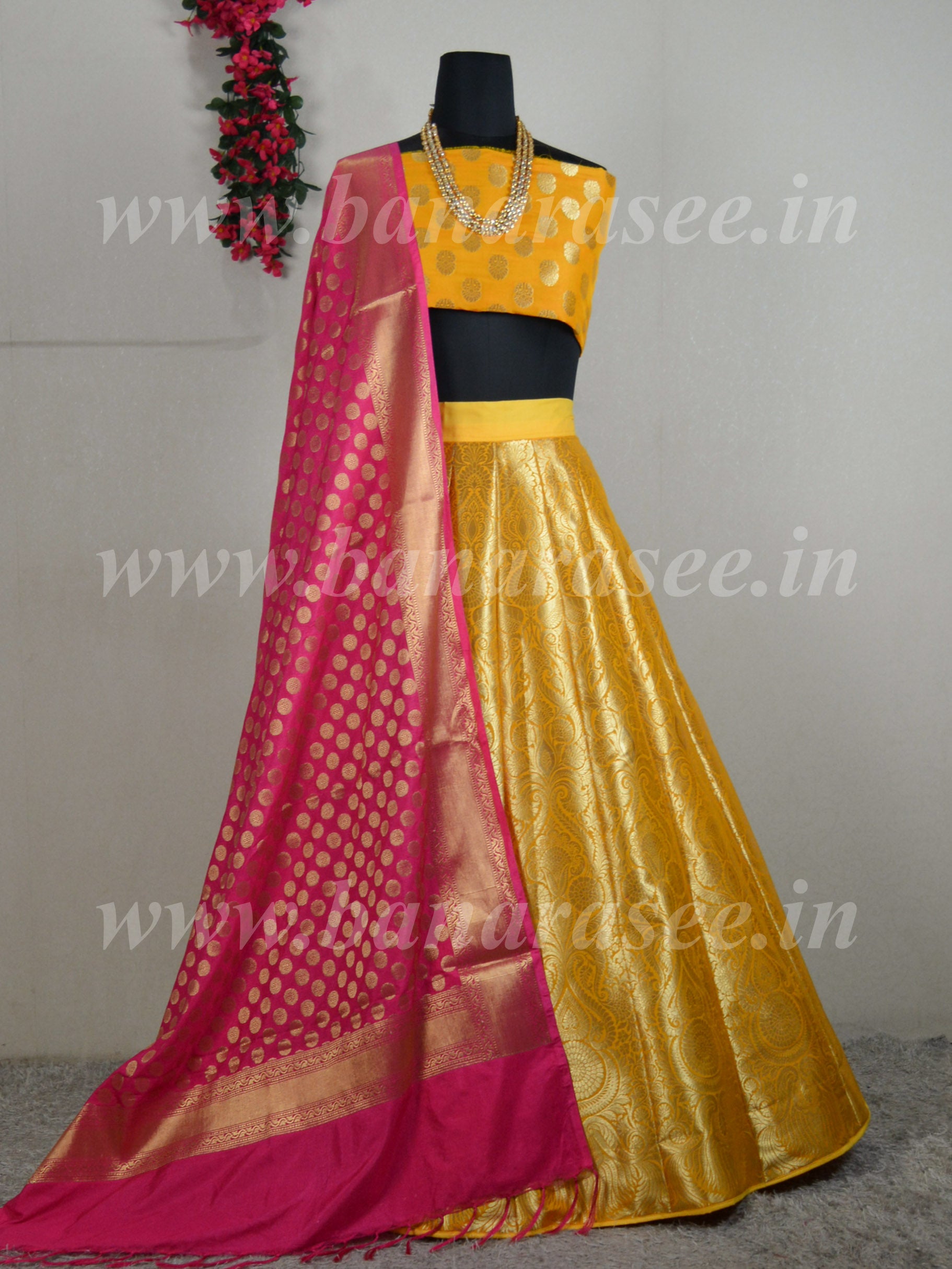 yellow dress with pink dupatta