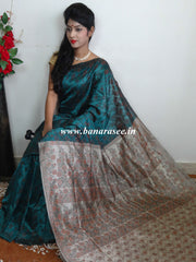 Banarasee Art Silk Saree With Floral Woven Design Contrast Pallu-Teal Blue