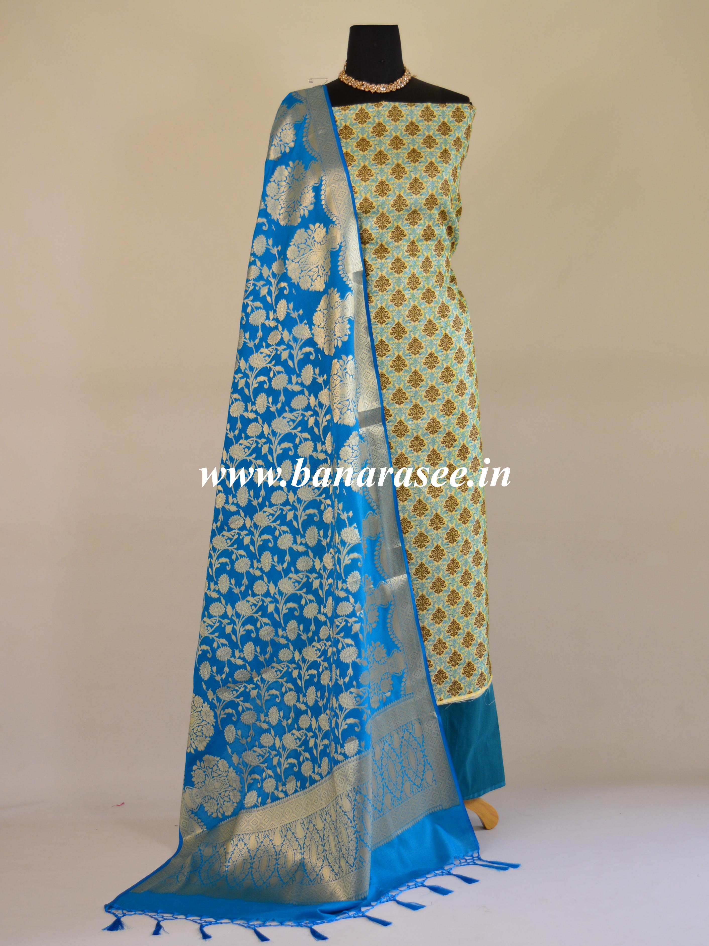 white salwar suit with blue dupatta