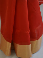 Banarasee Cotton Silk  Saree With Chakra Design & Zari Border-Red