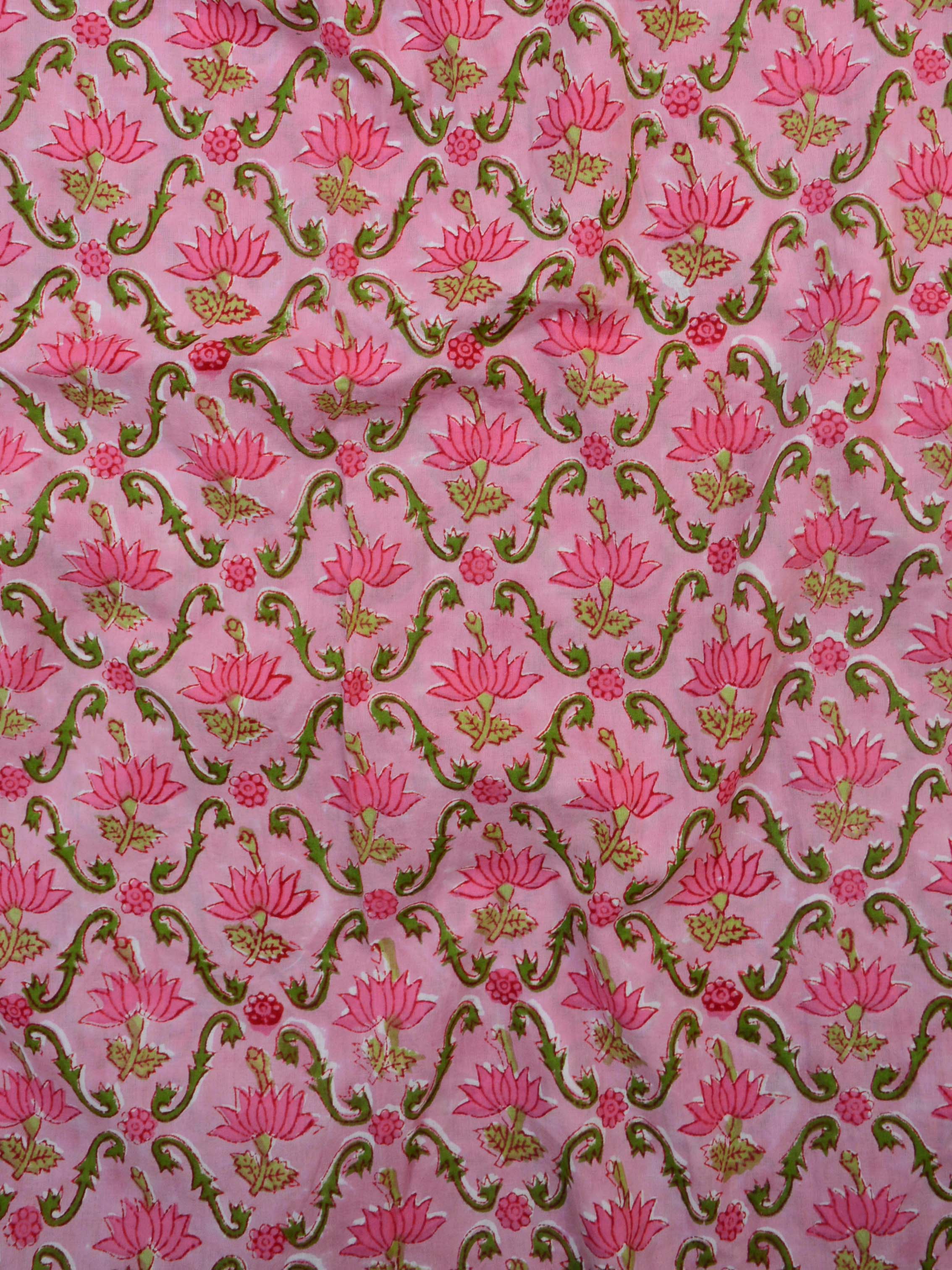 Pure Handloom Mul Cotton Sanganeri Print Block Printed Suit Set-Pink ...