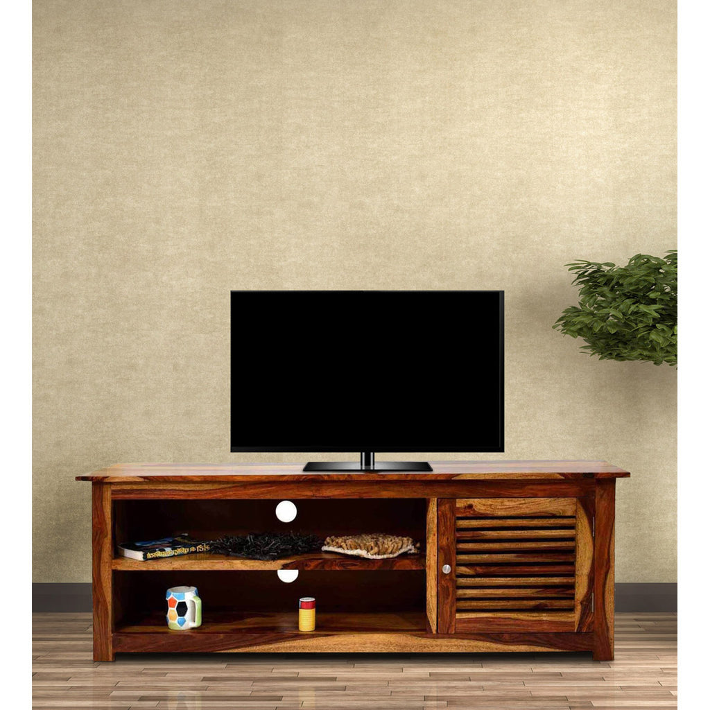 TimberTaste Sheesham Wood DYNA TV Cabinet Natural Teak Finish.