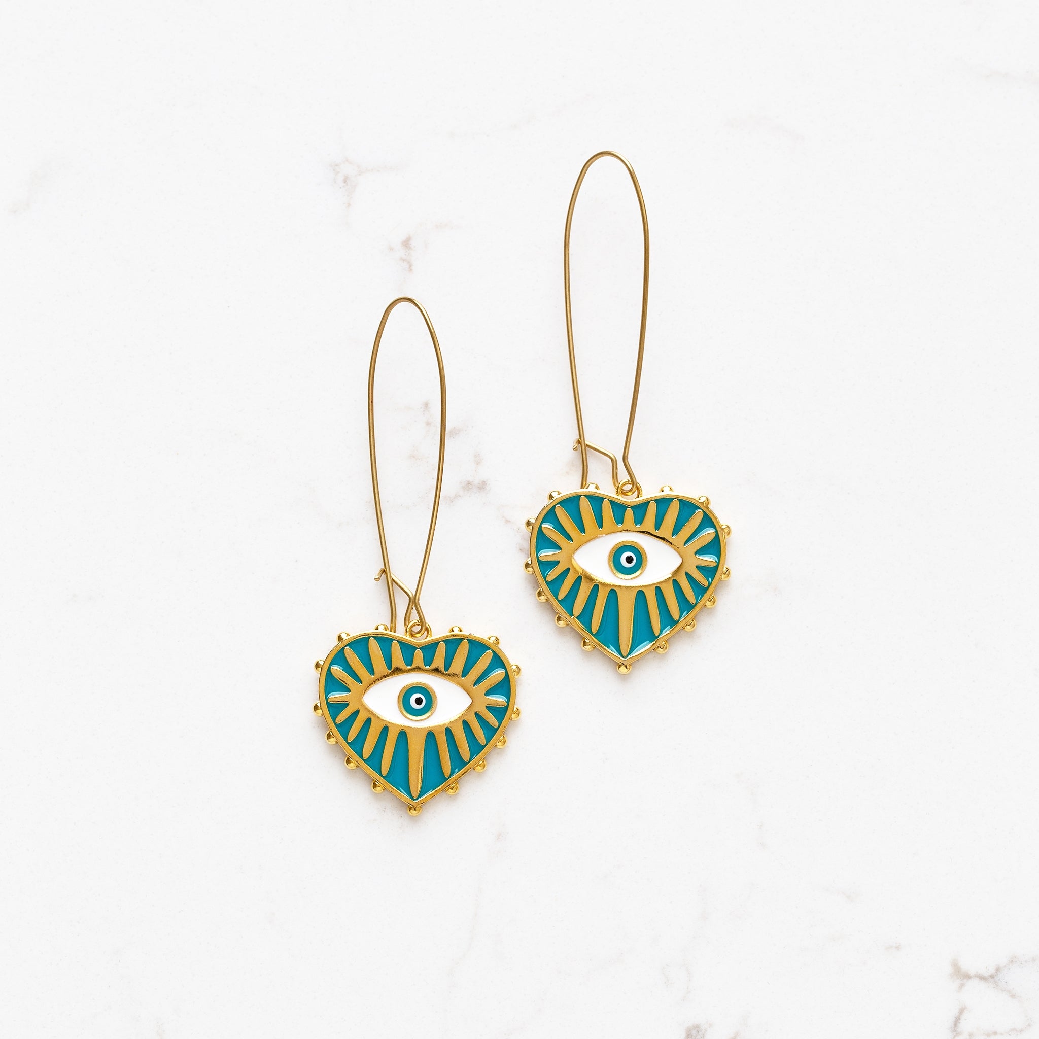 Turquoise Dangle Evil Eye Earrings