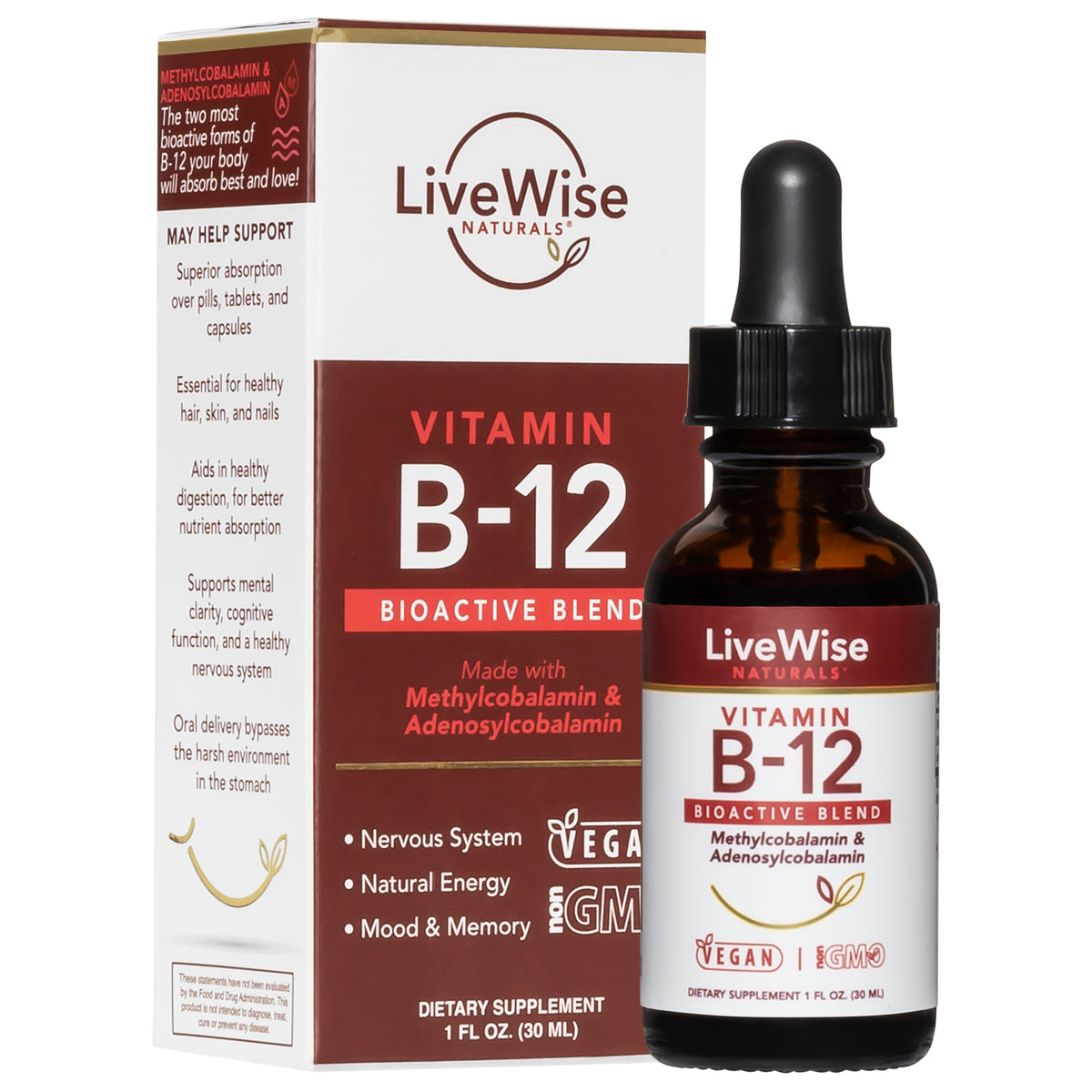 Vitamin B12 Liquid Drops Bio Active Blend Live Wise Naturals