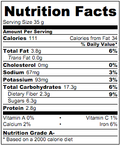 Nutritional info for Almond Blueberries Flaxseed Granola