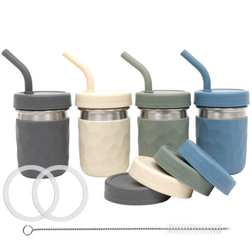 Elk and Friends Stainless Steel Cups | Mason Jar 10oz | Kids & Toddler Cups  with Silicone Sleeves & Straws with Stopper | Spill proof Smoothie Cups