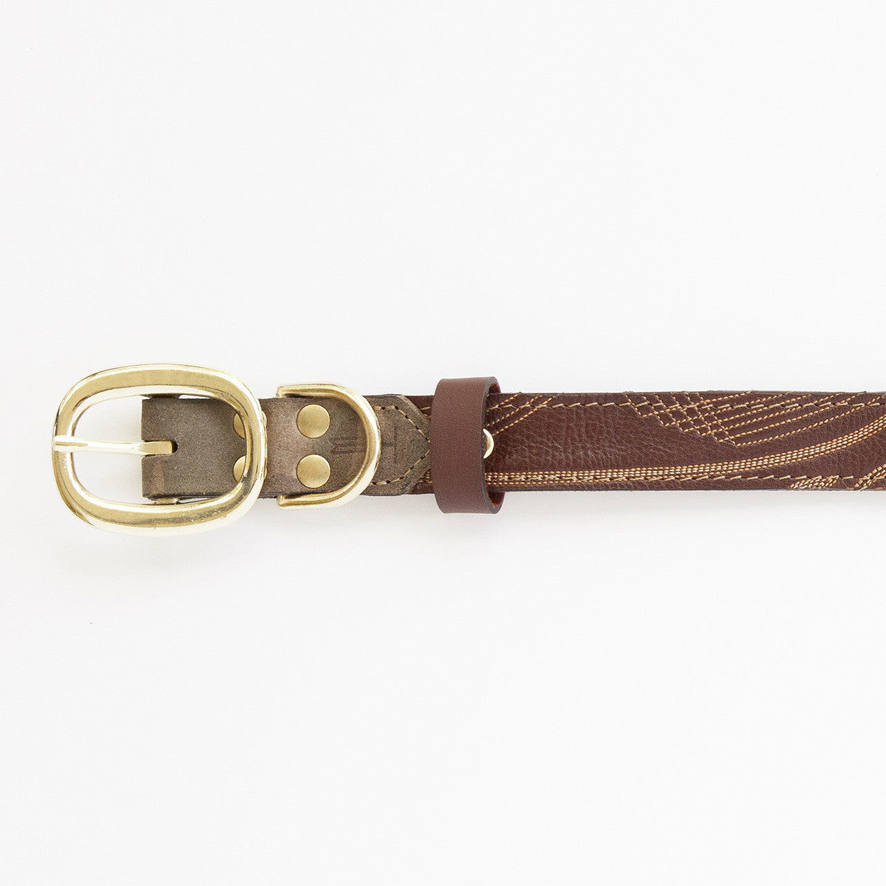 Camo Dog Collar with Brown Leather + Ivory Stitching