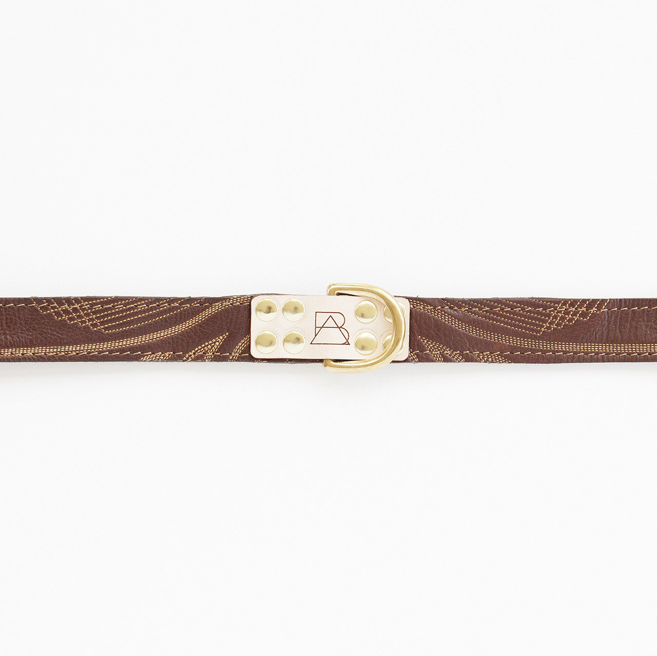 Camo Dog Collar with Brown Leather + Ivory Stitching