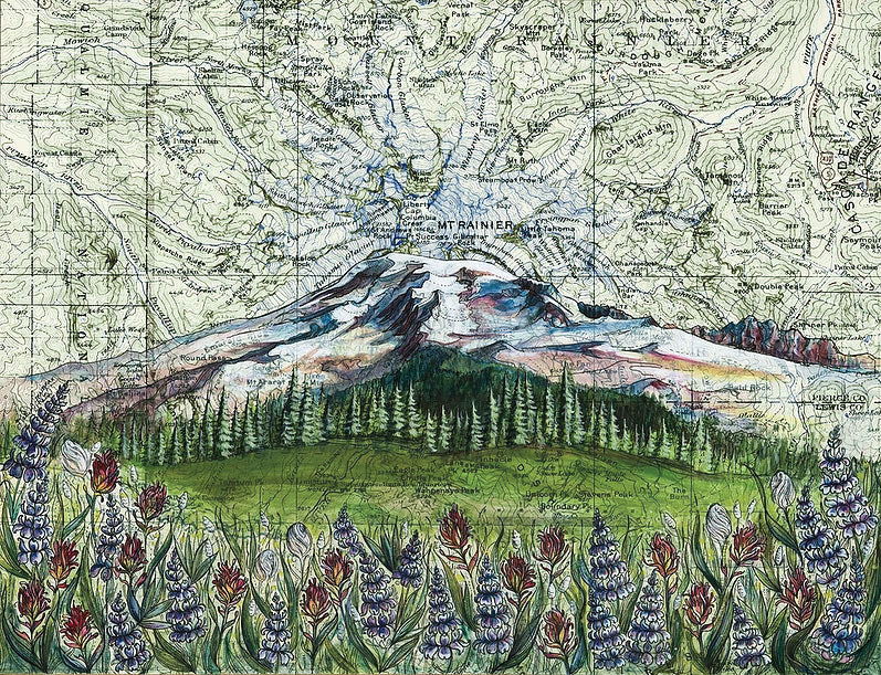 Mt. Rainier Wildflowers Art Print w/ Mat